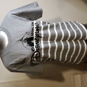 NWT, Disney Hong Kong tee, stripe gray and white, 100% cotton, Size Medium
